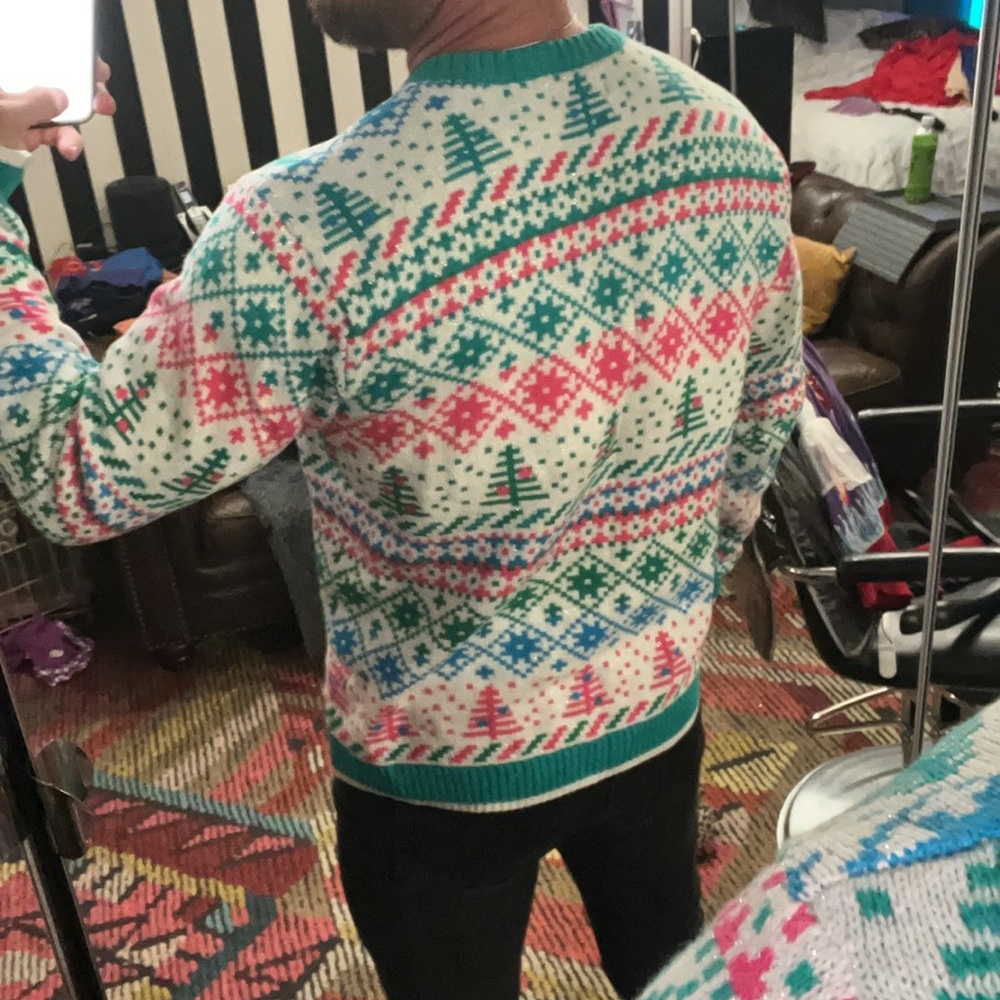 Blizzard Bay men’s ugly Christmas sweater featuring a 80s Holiday unicorn - Picture 3 of 10